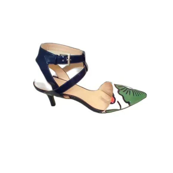 Nine West Pumps Vibrant Size 9M Flower Print Slip On Pointed Toe - Picture 14 of 16